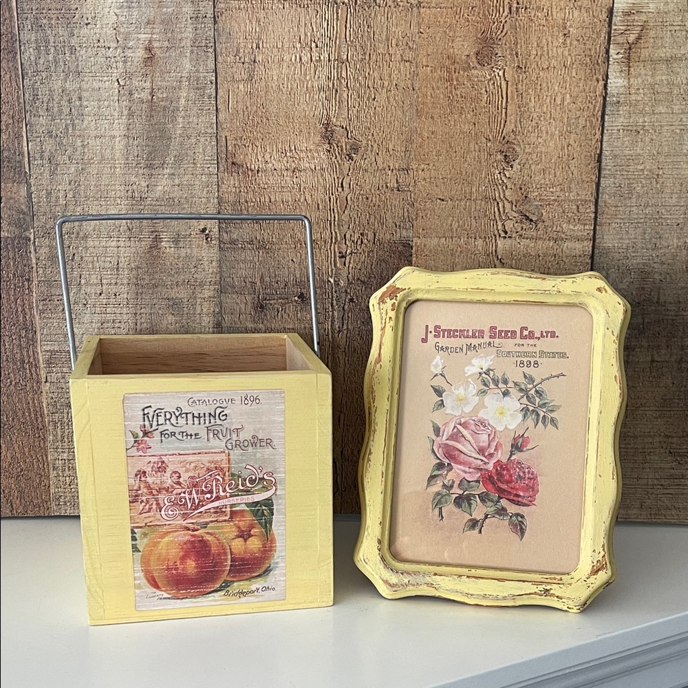 Vintage Inspired Farmhouse Yellow Wooden Decor Set